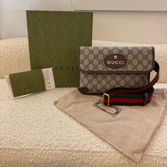 Gucci Beige + Brown Belt Bag with Green + Red Strap Purse Crossbody Fannypack - Picture 2 of 14